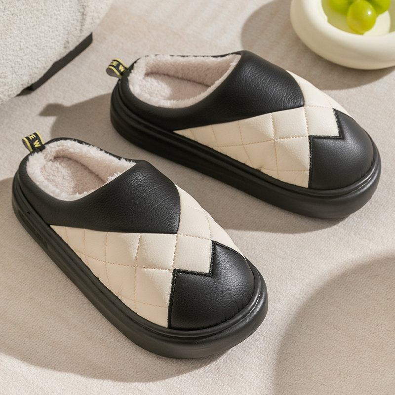 PU防水棉拖鞋男秋冬季2025新款