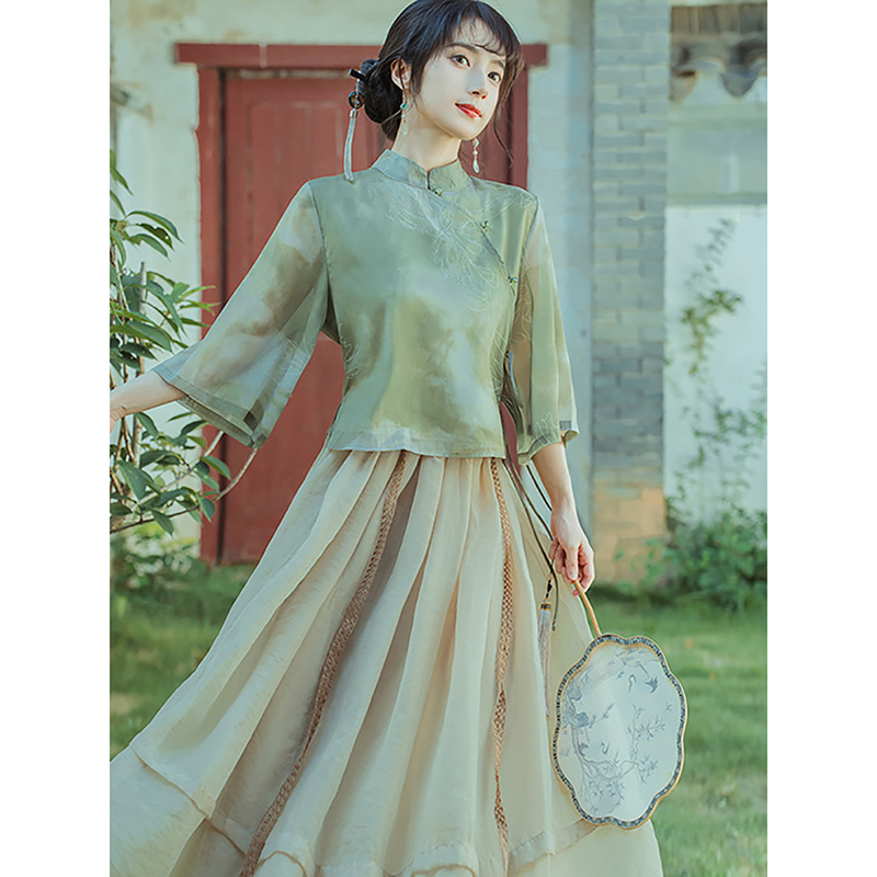 新中式禅意茶服旗袍两件套