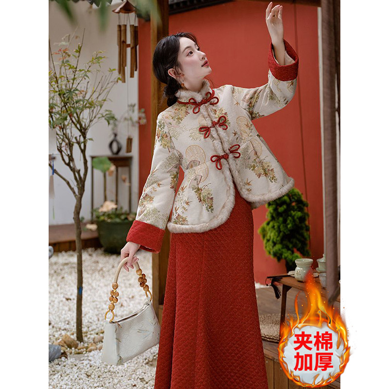 秋冬新款复古加绒日常可穿旗袍民国大小姐加厚外套鱼尾半身裙套装,女装/女士精品,旗袍,淘宝优惠券,粉丝福利购,淘宝优惠卷