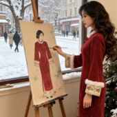 长袖 结婚订婚礼服加厚连衣裙 旗袍红色中式 敬酒服设计感2026年冬季