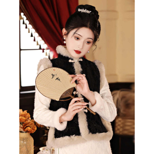 高端套装旗袍中式秋冬季女款中国风小袄新年战袍过年唐装马甲汉服