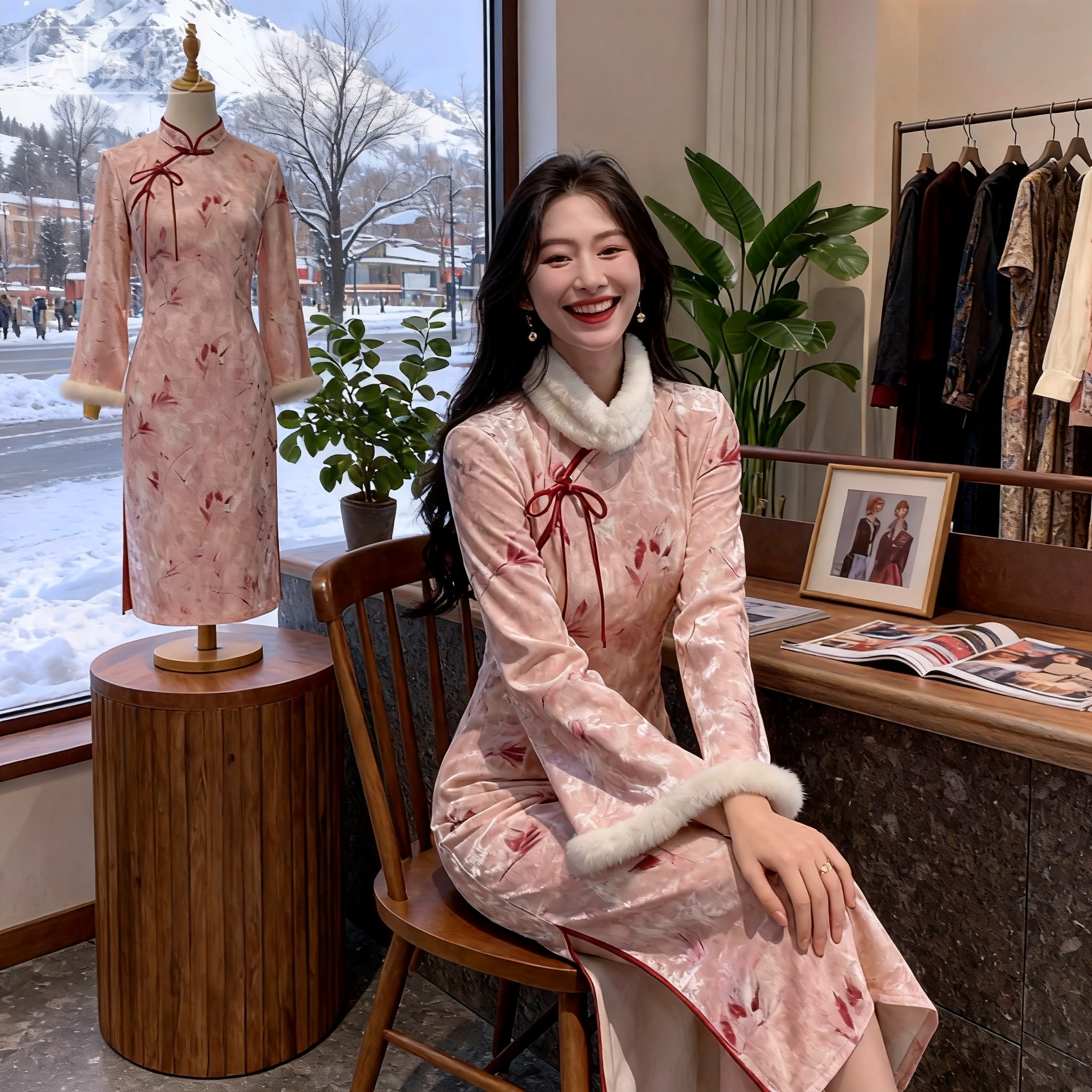 2025粉色新中式改良旗袍新款冬季