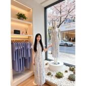 女流行长款 绝美日常年轻款 连衣裙春季 古法印花清新旗袍紫色新中式