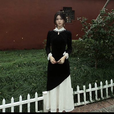 2024新中式国风改良黑色旗袍裙