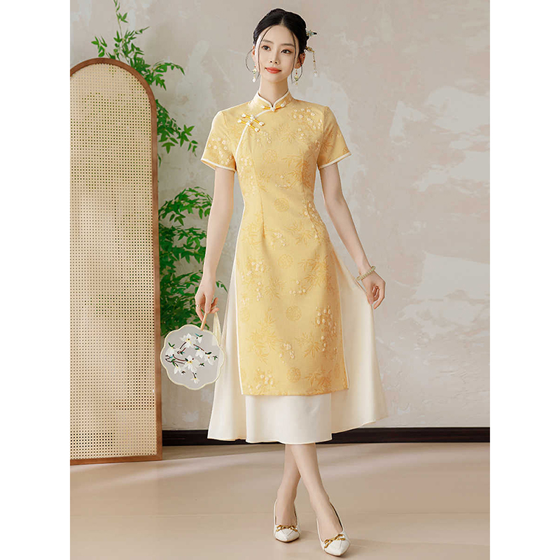 黄色高考送考旗袍中考2025新款