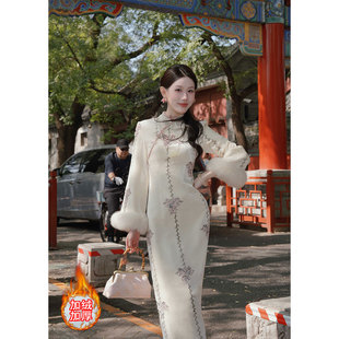 新中式 2025冬季 气质优雅加绒加厚连衣裙国风马甲套装 蒹葭白露