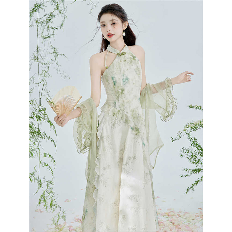 旗袍新中式套装国风女装2025新款超好看连衣裙外搭开衫薄款小清新