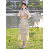 日常可穿素雅显瘦优雅气质 高端茶服女新中式 奥黛旗袍2025新款 夏季