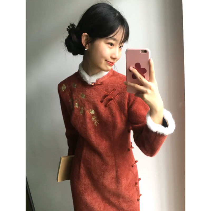 新中式国风复古红色提花假两件