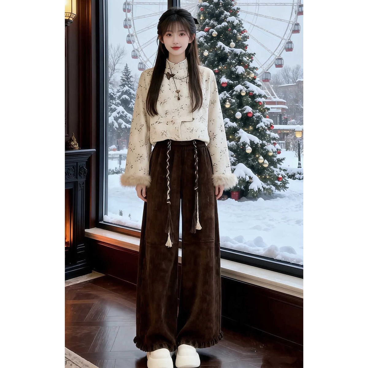 新中式国风复古加绒外套阔腿裤