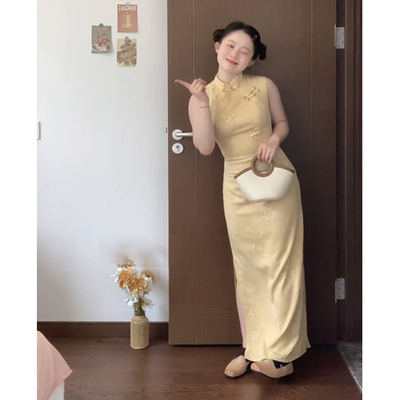 新中式高端国风黄色连衣裙女款