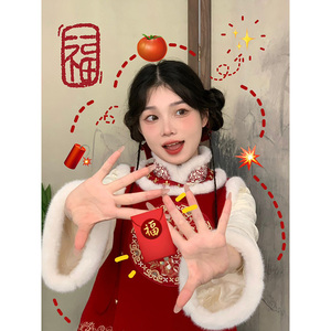 民国风改良汉服两件套年轻少女气质复古马甲旗袍拜年服连衣裙套装