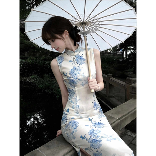 新中式无袖改良旗袍包臀连衣裙