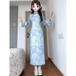 【花朝如约】新中式国风复古禅意改良旗袍2025冬季新款气质连衣裙