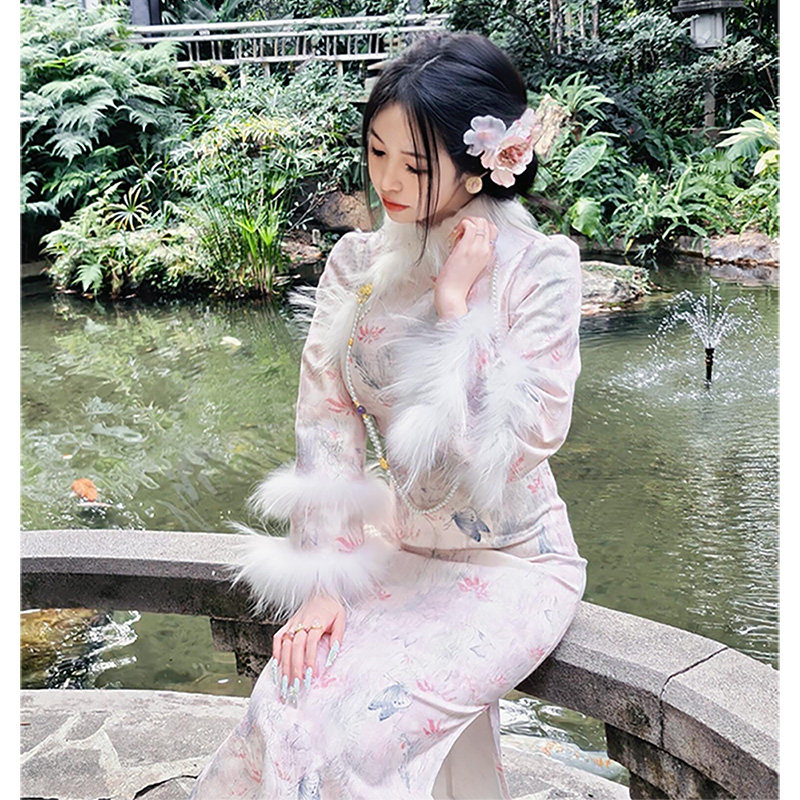 新中式复古改良蝴蝶旗袍裙