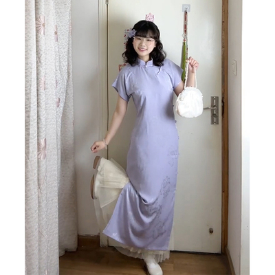 紫色旗袍高端大气上档次新中式女