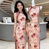 新中式 气质优雅高级少女粉色连衣裙 新款 改良复古无袖 旗袍2026春季