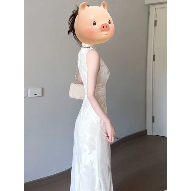 新中式国风提花无袖旗袍改良