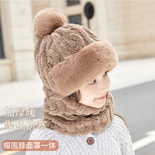 带围脖的一体帽子保暖围巾面罩儿童防风帽冬季加绒帽男女童宝宝包