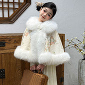 儿童披风斗篷女童国风汉服外搭秋冬新年加绒加厚保暖冬季 披肩外套