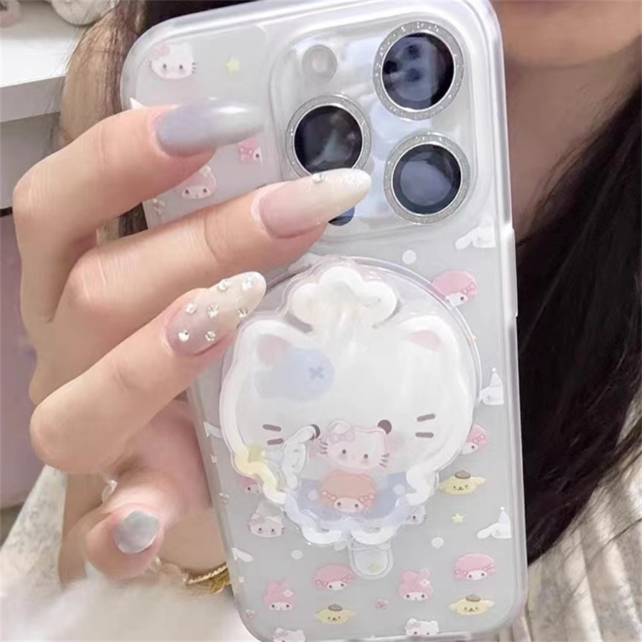 美乐蒂KT猫萌磁吸支架适用小米14手机壳12软mix4防摔civi3全包10青春版60女k70红米turbo3/note13pro/k50至尊