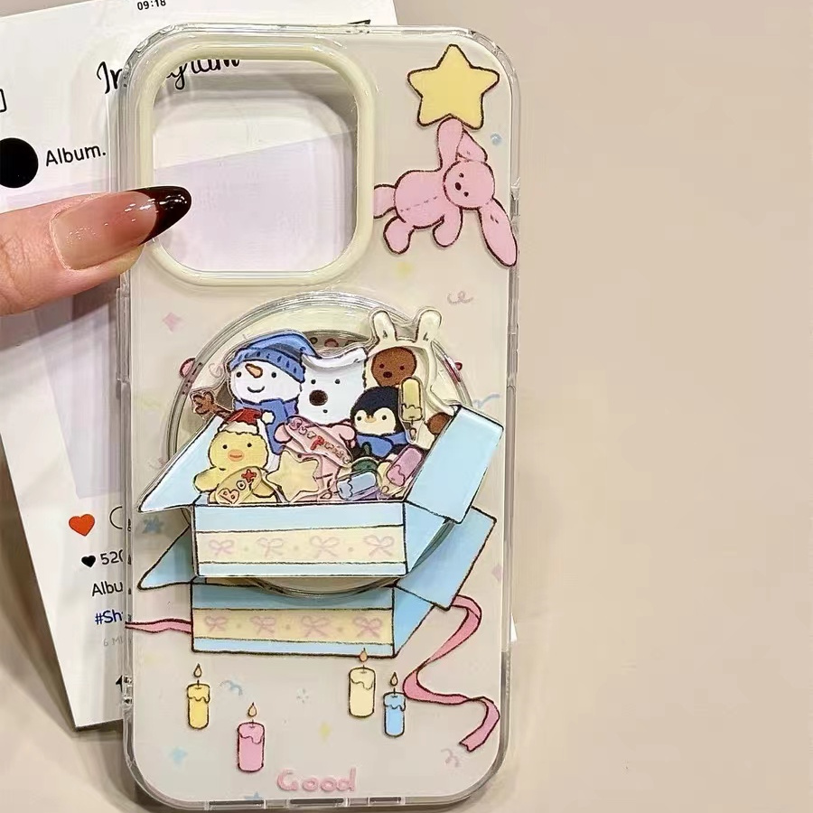 卡通纸盒动物磁吸支架适用小米14手机壳12软mix4防摔civi3全包10青春版60女k70红米turbo3/note13pro/k50至尊