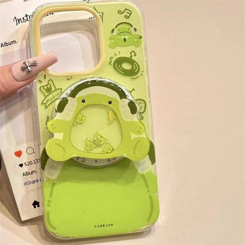 趣味音符青蛙磁吸支架适用苹果16手机壳iPhone15全包14promax12软壳8p女xr/mini可爱xs max创意11/8plus防摔