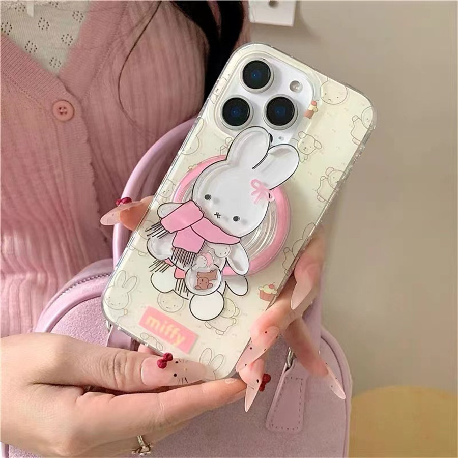 超萌围巾兔子磁吸支架适用小米14手机壳12软mix4防摔civi3全包10青春版60女k70红米turbo3/note13pro/k50至尊