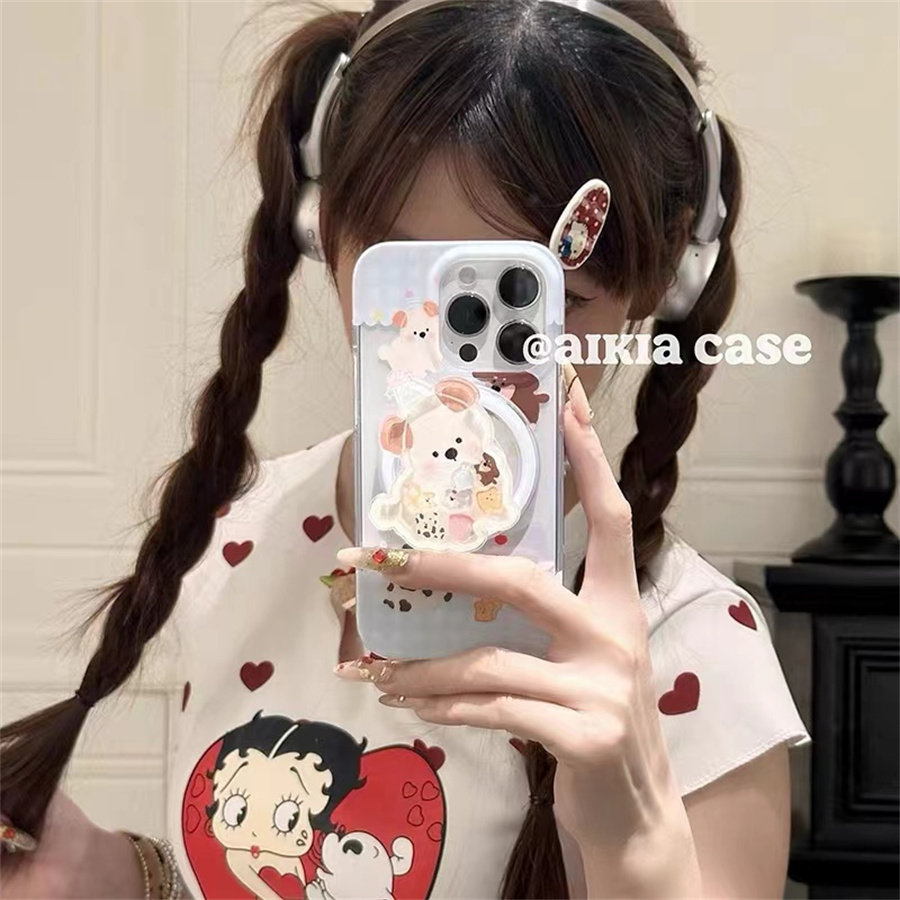 超萌格纹小狗磁吸支架适用红米k70手机壳60e/40/50note13pro软11防摔8/9全包turbo3女12/k50游戏增强至尊版小