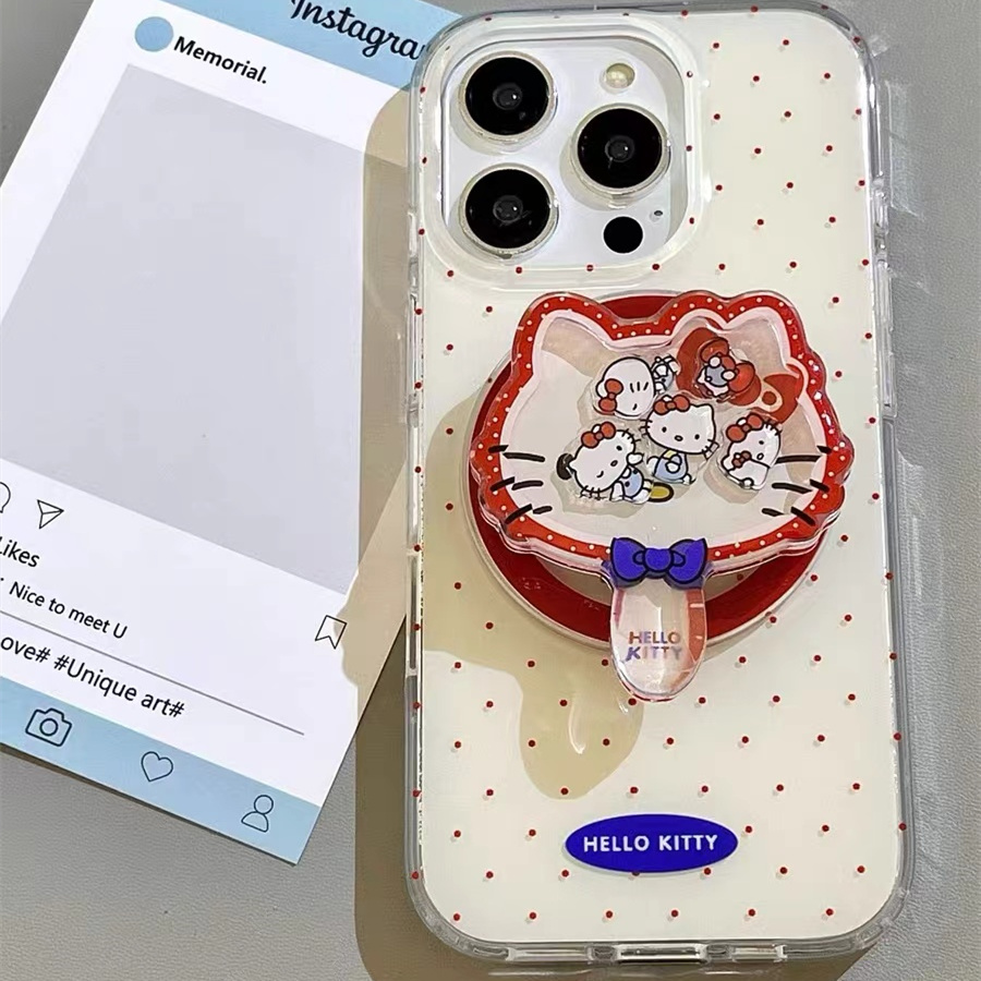 简约波点KT猫磁吸支架适用OPPOreno9手机壳10pro软a58/a93/6女72k12x防摔findx7pro/x6/A2pro个性k9创意A1a55