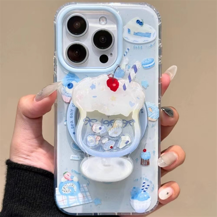 ins甜品冰沙磁吸支架适用vivox90手机壳防摔y33s软壳y52s/s16s7女y30全包y200X100软X60PRO+/y35/y78/18创意