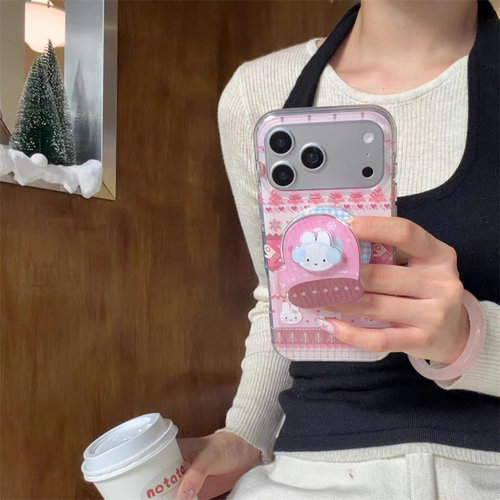 卡通手套小兔磁吸支架适用OPPOreno9手机壳10pro软a58/a93/6女72k12x防摔findx7pro/x6/A2pro个性k9创意A1a55
