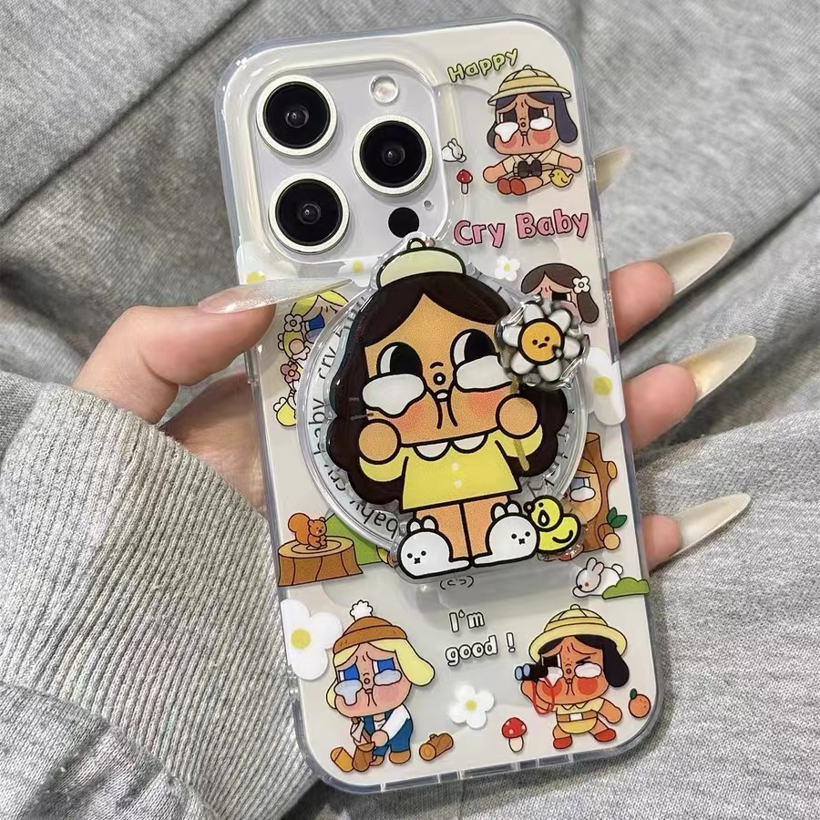 花朵野营哭娃磁吸支架适用红米k70手机壳60e/40/50note13pro软11防摔8/9全包turbo3女12/k50游戏增强至尊版小