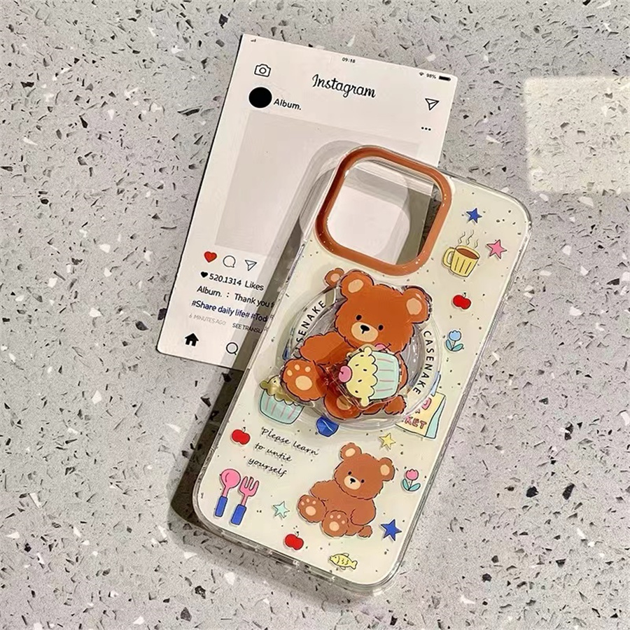 泼墨蛋糕小熊磁吸支架适用小米14手机壳12软mix4防摔civi3全包10青春版60女k70红米turbo3/note13pro/k50至尊