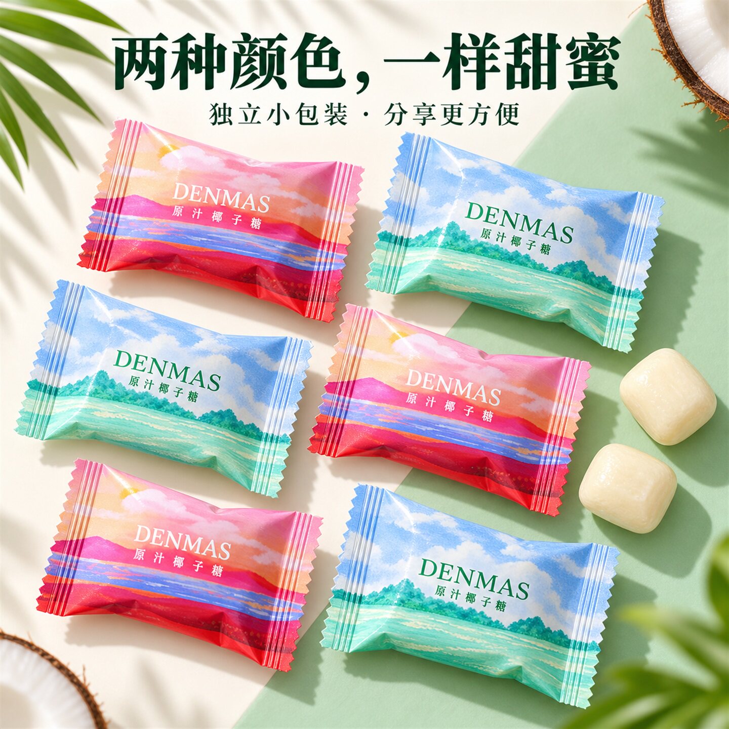 DENMAS丹玛仕椰子糖结婚伴手礼专用喜糖夹心牛奶糖网红高颜值糖果图片