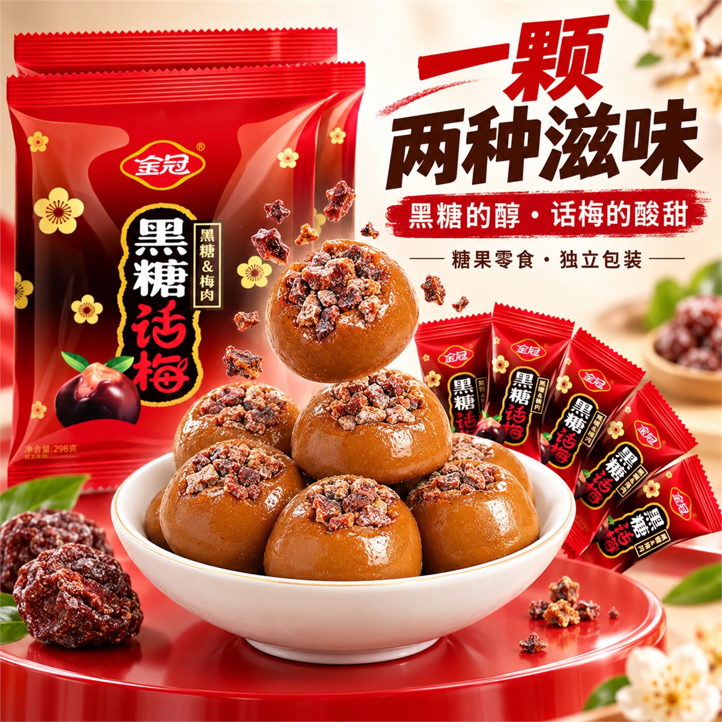 金冠黑糖话梅糖正品独立小包装正宗老式糖果零食硬糖婚礼喜糖孕妇