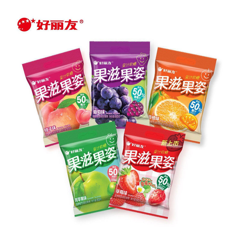 好丽友果滋果姿60g*10袋草莓葡萄桃子香橙青苹果西瓜味qq橡皮软糖