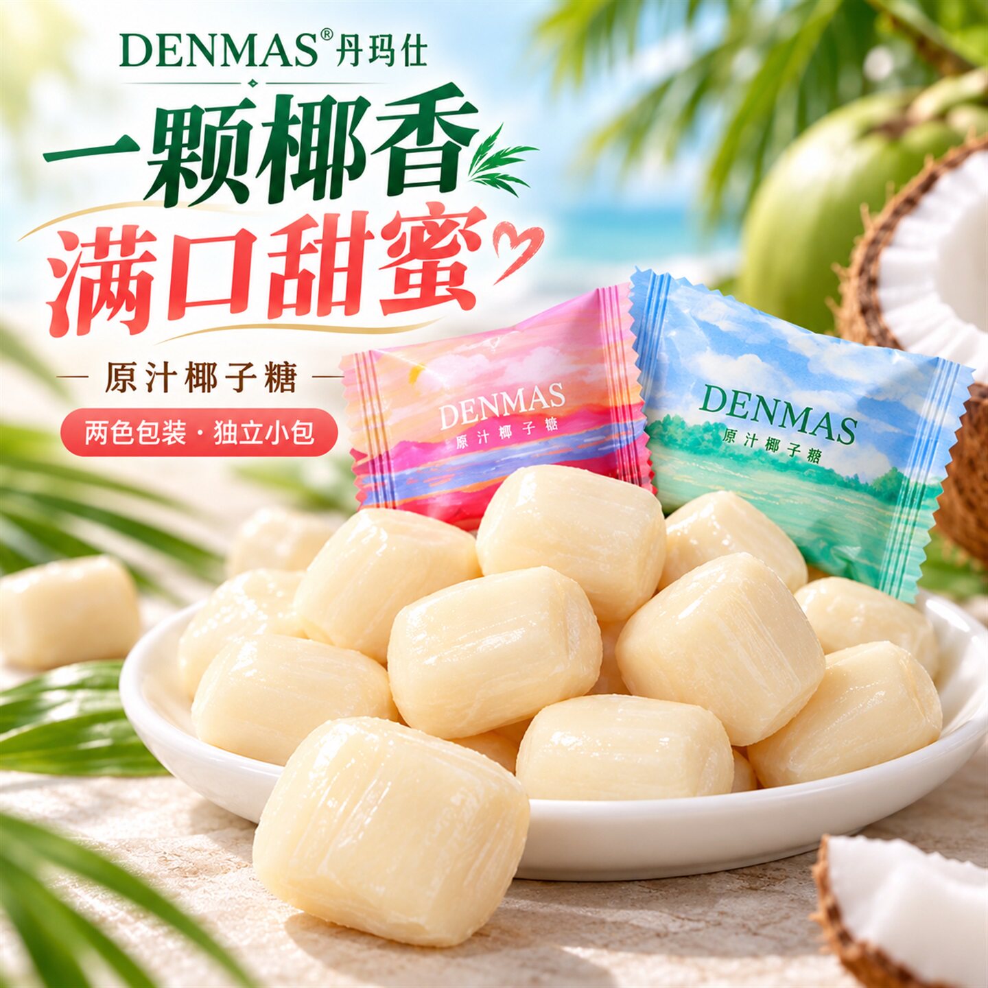 DENMAS丹玛仕椰子糖结婚伴手礼专用喜糖夹心牛奶糖网红高颜值糖果图片