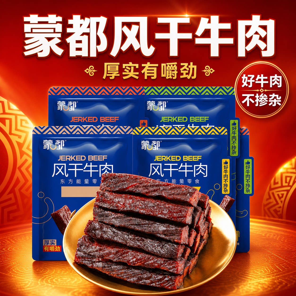 蒙都手撕牛肉干风内蒙古风干牛肉干500g独立小包装解馋休闲小零食