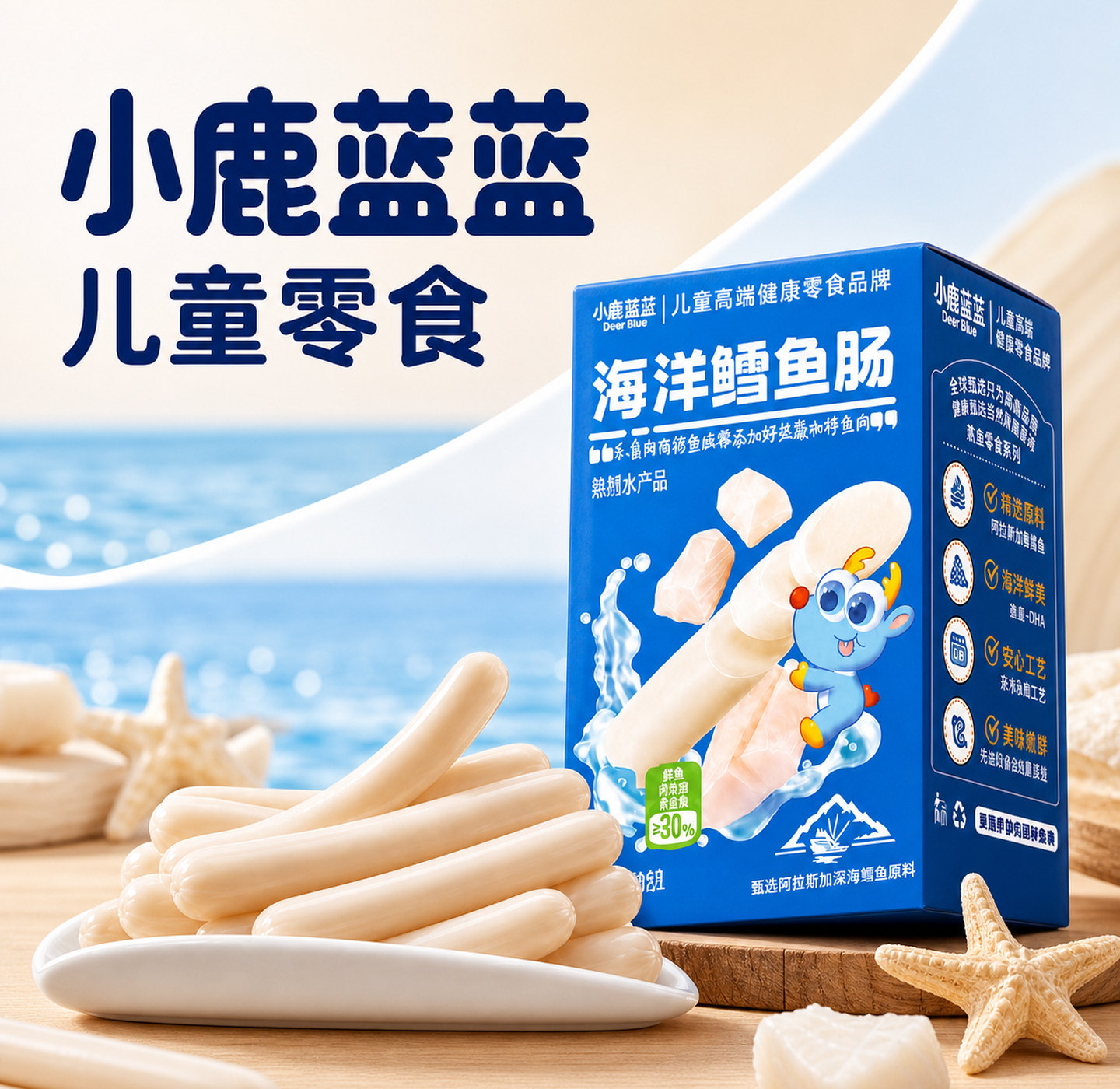 小鹿蓝蓝鳕鱼肠儿童宝宝婴儿零食DHA高蛋白火腿无添加健康肉食品
