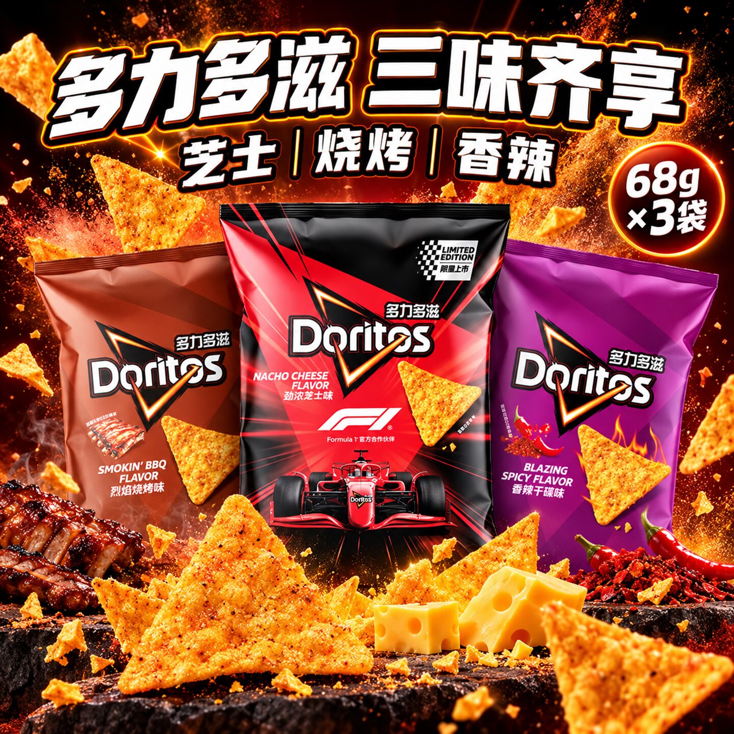 多力多滋玉米片乐事doritos三角薯片零食即食独立小包装芝士味
