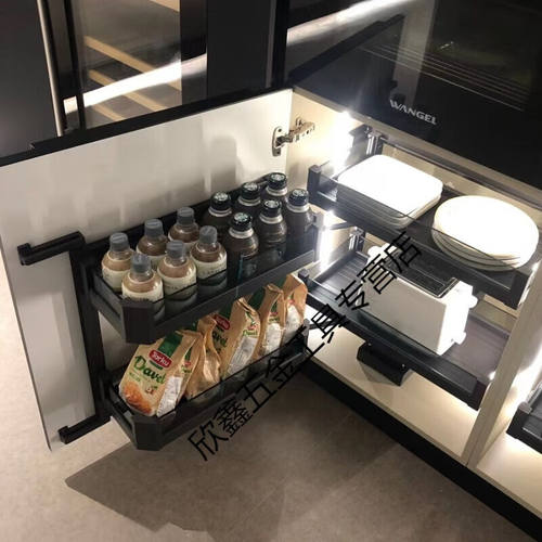 矮牵牛厨房开门式高柜联动篮橱柜铝黑晶高深拉篮零食柜400柜体2层