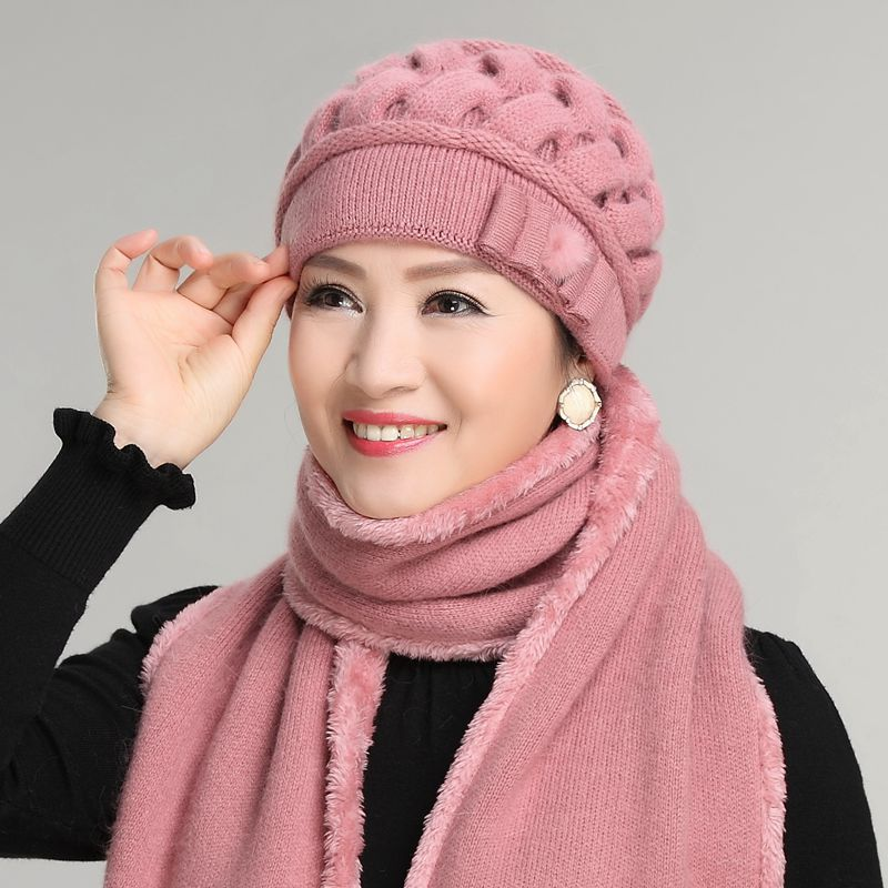 秋冬天中老年人帽子女保暖毛线帽奶奶老人加厚冬季中年妈妈帽围巾
