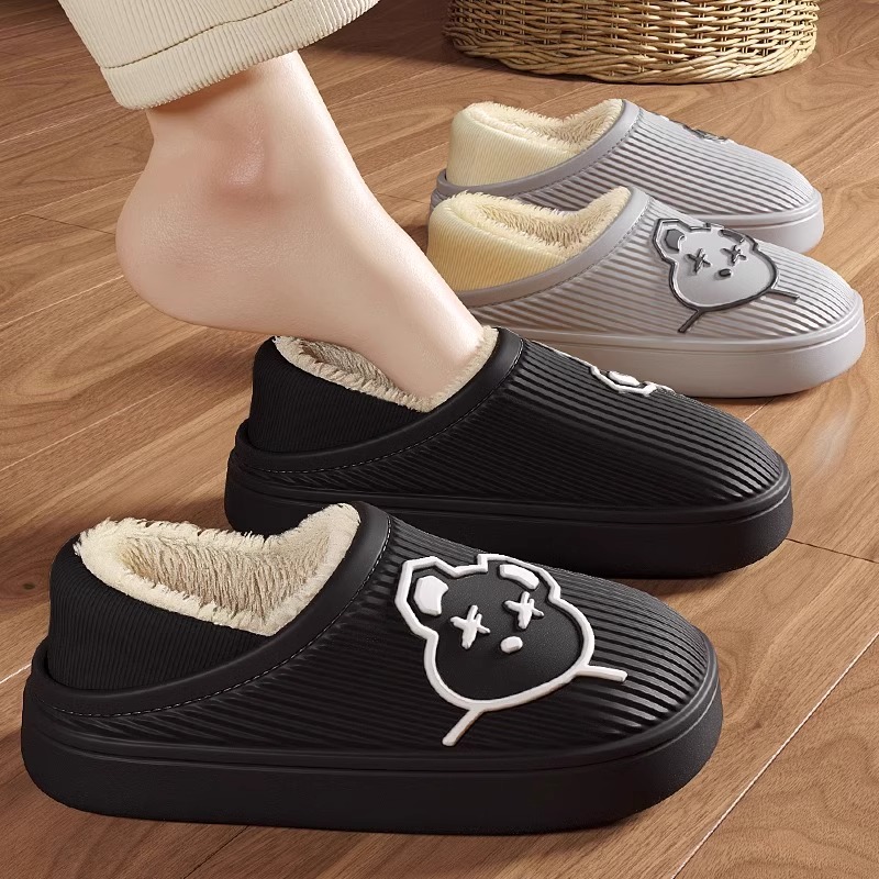 棉拖鞋男士秋冬季2024新款室内家居防水防滑毛绒保暖包跟棉鞋男款