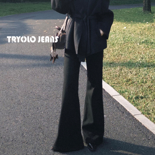 百搭显瘦不贴腿垂感微喇拖地裤 女新款 子 复古微喇叭牛仔裤 TRYOLO
