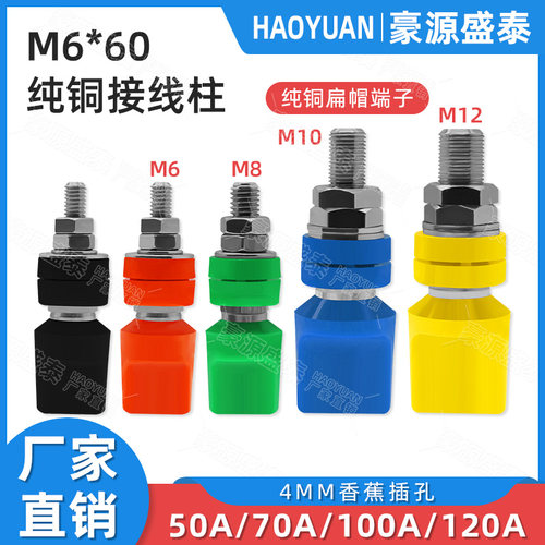 M6*60接线柱6mm纯铜扁帽接地柱