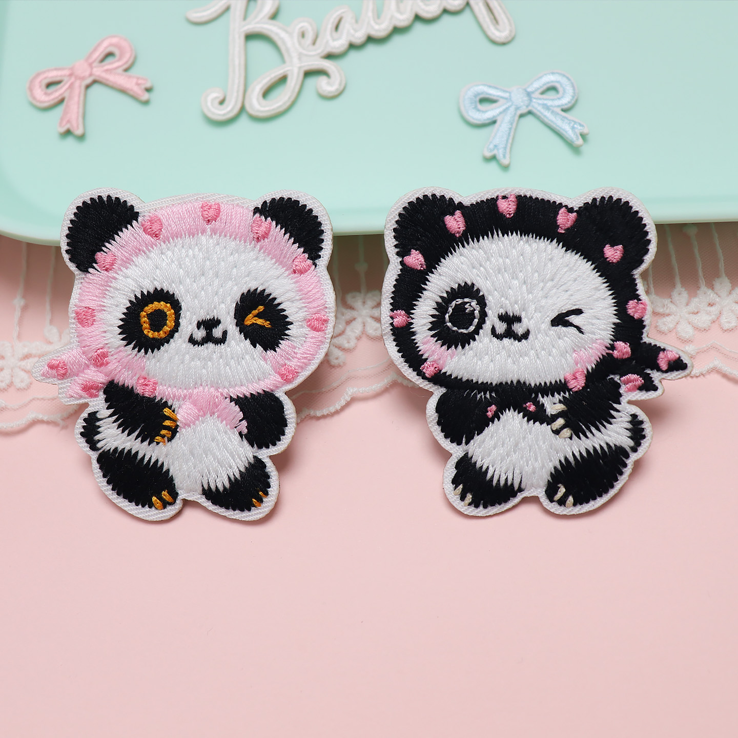 可爱熊猫刺绣布贴diy自粘补丁贴