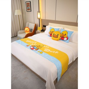 定制五星级酒店亲子房布置卡通床尾巾民宿宾馆主题房床盖可爱床旗