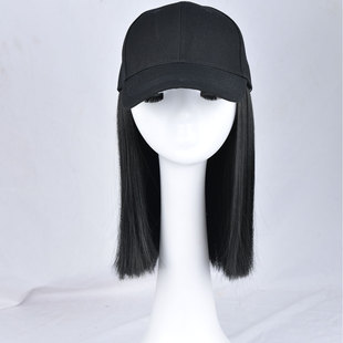 一体假发帽短直发女连帽子假发锁骨发bobo波波头欧美化纤厂家现货