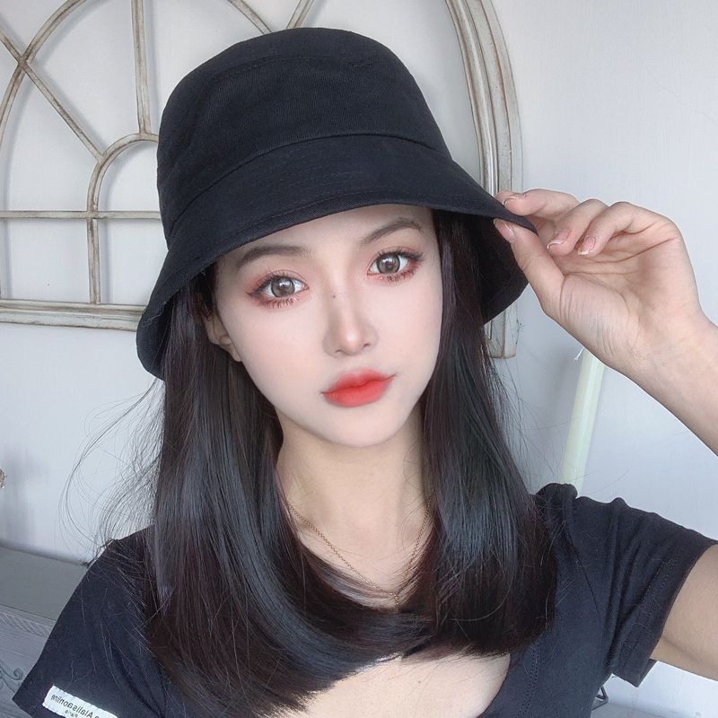 假发帽子女韩版潮款网红水桶渔夫帽中长发内扣时尚一体锁骨发